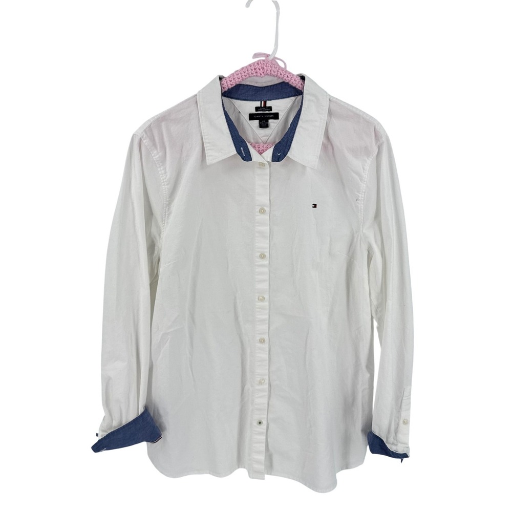 Tommy Hilfiger White Button Down Size XXL Classic Contrast Cuff Preppy Coastal